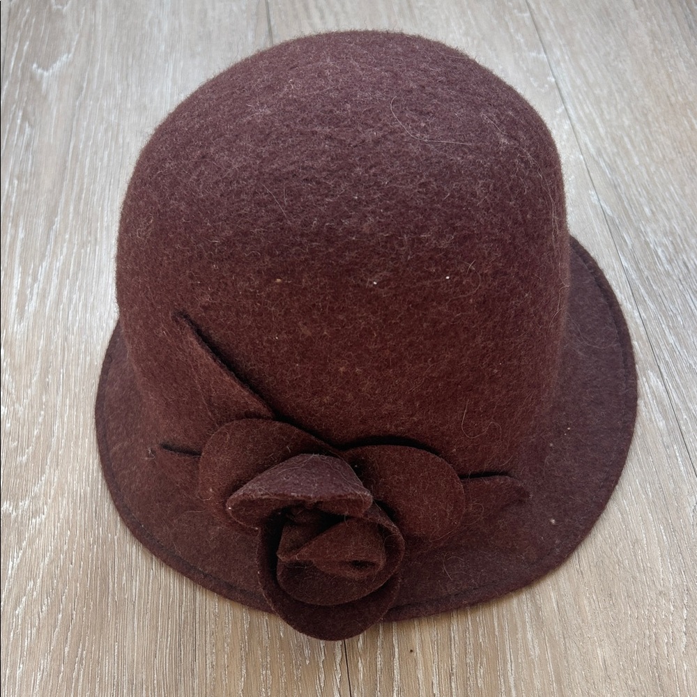 Charter Club Chocolate Brown Felt Cloche Hat with Rose Detail